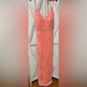 Elegant Coral/Peach Sequin Prom Dress